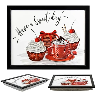 Image of MTS Wooden Lap Trays with Bean Bag Cushion Sweet Day Design Large Padded Tray for Kids and Adults Suitable Food, Work, Art, TV, Sofa, Bed Great Lovers