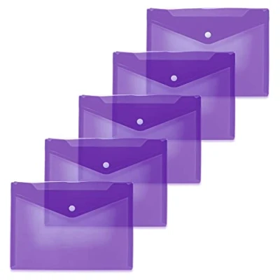 Image of HERMA 20061 Document Wallets A5 Transparent Purple Pack of 5 Small Pockets Envelopes with Press Stud Fastener, Plastic for School, University, Office, Travel