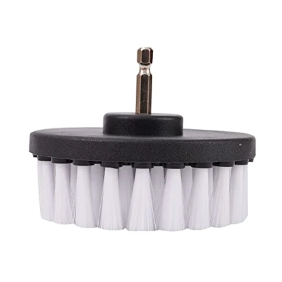 Image of Drill Brush 4 inch Power Attachment Soft Bristle White Quick Change Shaft Scrub Cleaning For Carpet &amp; Leather And Upholstery