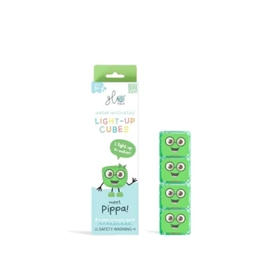 Image of Glo Pals GP4PKPIPPA Original Water Activated Toy Pippa Green. 4 Reusable Cubes. Kids Colourful Bath Time Fun. Childrens Light up Sensory Play. Gift Suitable for Boys &amp; Girls 3+