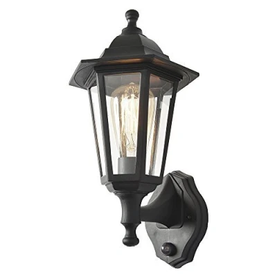 Image of LITECRAFT Neri Wall Light Outdoor Traditional Lantern with PIR Motion Sensor Black