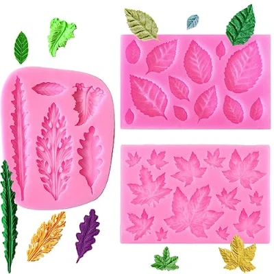 Image of 3 PCS Leaf Fondant Mold Silicone Leaves Modeling 3D Shape Moulds Cake Decorating Tools for Making Chocolate DIY Polymer Clay Sugar Soap Crafting Projects