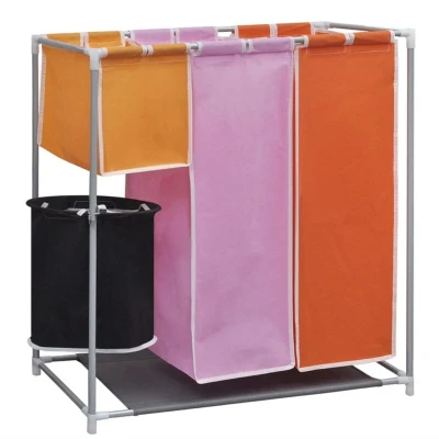 Image of &quot;vidaXL 3 Section Laundry Sorter Hamper with Colour coded Compartments and Washable Fabric Easy Assembly, Lightweight Iron Frame, Durable Material, Multicolour&quot;