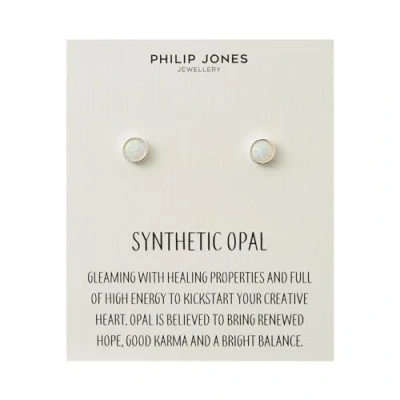Image of Philip Jones Synthetic White Opal Stud Earrings with Quote Card