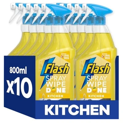 Image of Flash Spray Wipe Done Kitchen Cleaner Spray, Crisp Lemon, 8 Litres (800 ml x 10), Cleaning