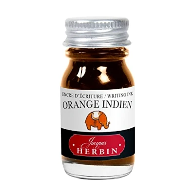 Image of Herbin 11557T 10ml bottle of ink for fountain pens and roller (product without packaging zero waste objective), Orange indien/Indian