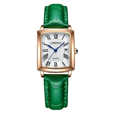 Image of JewelryWe Women Watches Square Analog Big Roman Numerals Quartz Calendar Watch Business Casual Leather Wristwatch