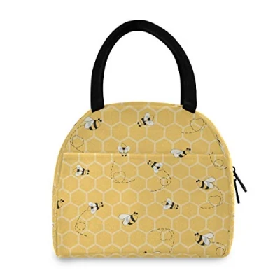 Image of Hunhuni Lunch Tote Bag Yellow Animal Bee, Insulated Reusable Box Container for Kids Boys Girls School Office Travel Picnic