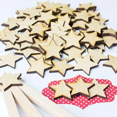 Image of Wooden Christmas Stars 40mm Pack of 50 Laser Cut Craft Shape Card Making Embellishment