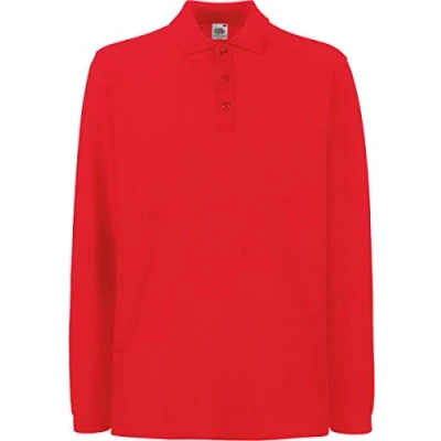 Image of Fruit of The Loom Premium Long Sleeve Polo Shirt Red 2XL
