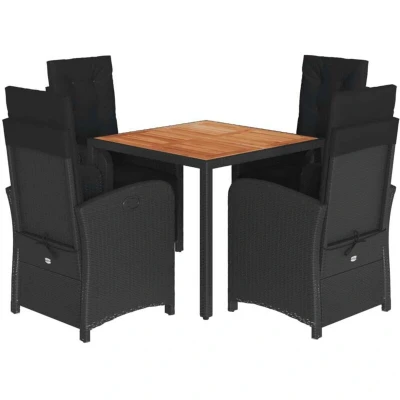 Image of Vidaxl 5 Piece Garden Dining Set with Cushions Black Poly Rattan