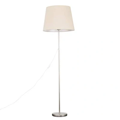 Image of MiniSun Modern Standard Floor Lamp in a Brushed Chrome Metal Finish with an Extra Large Beige Tapered Shade