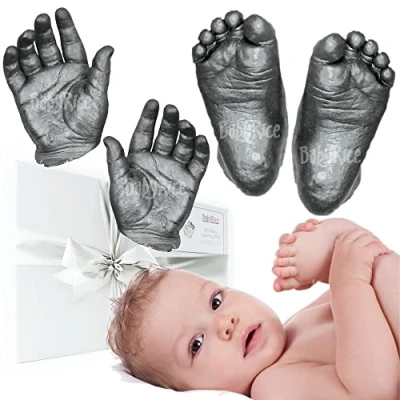 Image of BabyRice Large Baby Hand and Foot Casting Kit, Boxed, Includes Metallic Paint (Pewter)