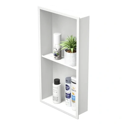 Image of Bernkot Stainless Steel Shower Niche 60 x 30 10 cm No Tiles Required Wall Recess Double Shelves Recessed Shelf for Bathroom Storage (White, cm)