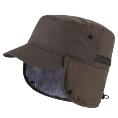 Image of Magracy Outdoor Men&#039;s Winter Baseball Cap with Visor Warm Earflap Hat Faux Fur Trapper Hunting Ski Snow Army Green