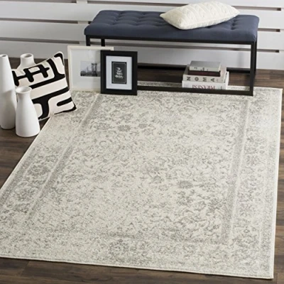 Image of Safavieh Distressed Vintage Rug for Living Room, Dining Bedroom Adirondack Collection, Short Pile, in Ivory and Silver, 183 X 274 cm