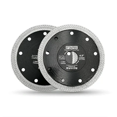 Image of DT DIATOOL Diamond Saw Blade 2PCS 4.5 Inch / 115mm Cutting Disc with X Mesh Turbo for Porcelain Tile Marble Ceramic Granite