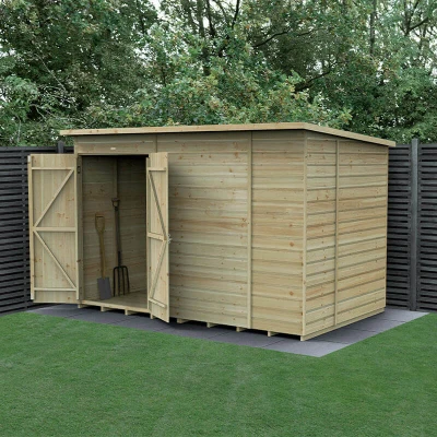 Image of 10&#039; x 6&#039; Forest Beckwood 25yr Guarantee Shiplap Pressure Treated Windowless Double Door Pent Wooden Shed (3.11m 2.05m)