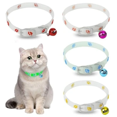 Image of Cat Collar with Bell, Pack of 4 Reflective Silicone Collars Kitten Safety Clasp Adjustable for All House Cats