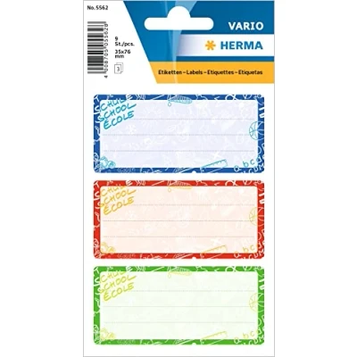 Image of HERMA 5562 Book Labels for Writing on Schoolydoo 9 Pieces 76 x 35 mm Self Adhesive Lined Stickers School Kids Girls Boys Blank Colourful