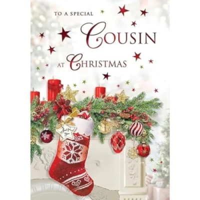 Image of Regal Publishing Traditional Christmas Card, Cousin, Stocking 9 x 6 inches Piccadilly Greetings