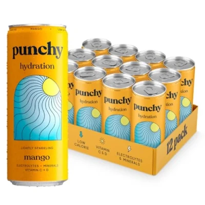 Image of Punchy Drinks Mango Everyday Hydration, Lightly Sparkling, Essential Electrolytes, Minerals, Vitamins, Real Fruit, Supports Immunity, Caffeine Free, Aids Muscle Function, Low Calorie 12 x 330ml