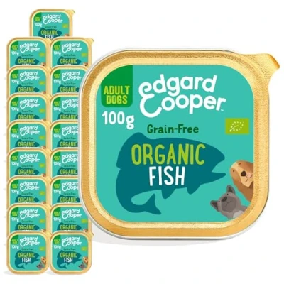 Image of Edgard &amp; Cooper Organic Adult Wet Dog Food (Organic Fish, 17 x 100g cups) Grain Gluten Free, Natural Ingredients fresh meat, full of essential amino acids for healthy insides