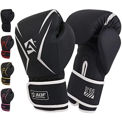 Image of AQF Boxing Gloves Kids Adults Training Muay Thai 6oz to 16oz for Punch Bag MMA Sparring Fighting &amp; Kickboxing with Extra Layers of Padding (Silver, 14oz)