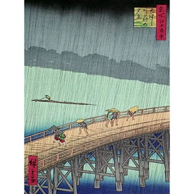 Image of Wee Blue Coo Utagawa Hiroshige Shower Shin Ohashi Bridge Large Wall Art Poster Print Thick Paper 18X24 Inch