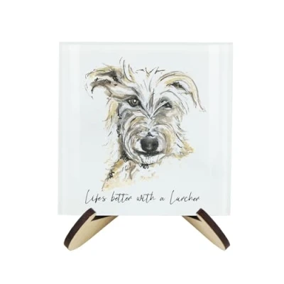 Image of Lurcher Coaster Set Life&#039;s Better With a Dog Gift Square Glass of Four (4) Coasters &amp; Wood Effect Stand