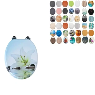 Image of 18&quot; MDF Toilet SEAT Universal Adjustable Fit Most Toilets Oval Seat┃Bathroom Standard Wooden WC +Fittings (Lilly and Stones)