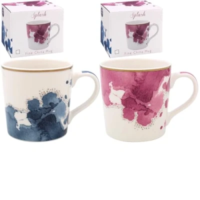 Image of The Leonardo Collection Set of 2 Fine China Mugs Watercolour Splash Design
