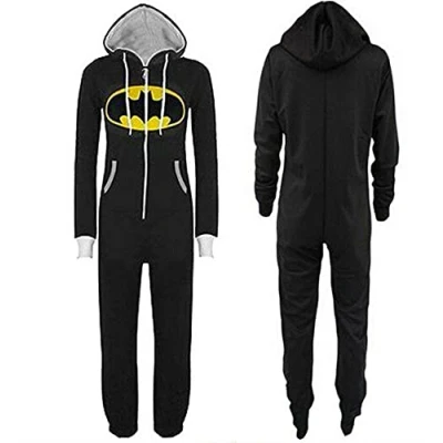 Image of BATMAN New Mens Womens Unisex Superman Hooded Zip Jumpsuit Onesie Size S M LXL (XL) Black