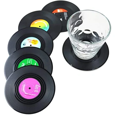 Image of Dr.JIEER 6 Pcs Black Retro CD Record Coasters (6)