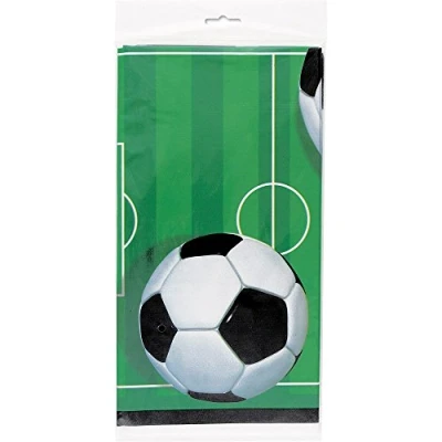 Image of 3D Soccer Party Rectangular Plastic Table Cover (137cm x 213cm) 1 Count Durable Tablecloth for Sports Event, Birthday, and Theme Celebrations