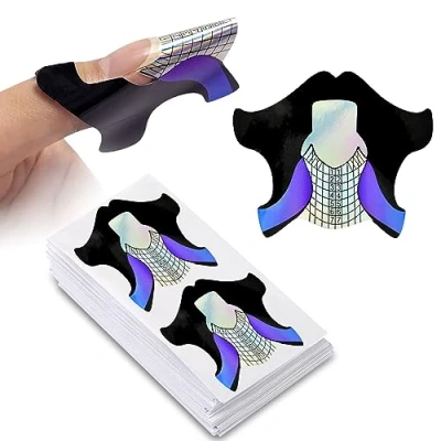 Image of 100pcs Round Tips Design Hard Short Nail Art Forms Sticker Extension Guide Self adhesive for Acrylic UV Gel Art, HJ NTF050