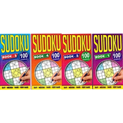 Image of Sudoku Set of 4 Slim Books 100 Puzzles Per Activity Travel Puzzle Book