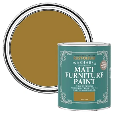 Image of Rust Oleum Yellow Furniture Paint in Matt Finish Wet Harvest 750ML