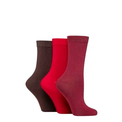 Image of Women&#039;s 3 Pair SOCKSHOP Patterned Plain and Striped Bamboo Socks Red / Burgundy Chocolate 4 8