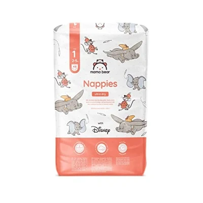 Image of Amazon Brand Mama Bear Disney Ultra Dry Nappies, Size 1 (2 5 kg), 48 Count, White