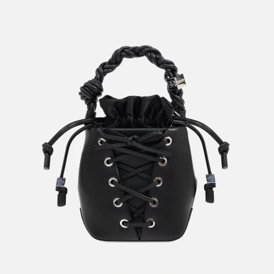 Image of Ganni Women&#039;s Mini Eyelets Lace Up Bou Bucket Bag Black OS