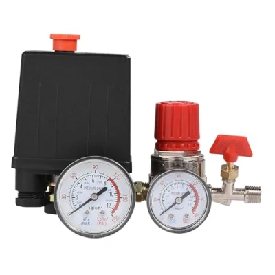 Image of Air Compressor Pressure Switch, 0.05 1.2Mpa Small Pump Control Valve 90 120PSI Regulator with Dual Gauges Safety Assembly Parts for Fast Reduction