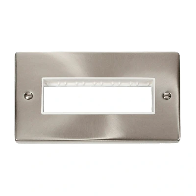 Image of Click Deco 2 Gang Plate 6 Aperture Unfurnished Satin Chrome White Inserts