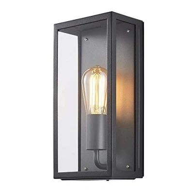 Image of LITECRAFT Mersey Wall Light Outdoor Box Lantern IP44 Garden Fitting Anthracite