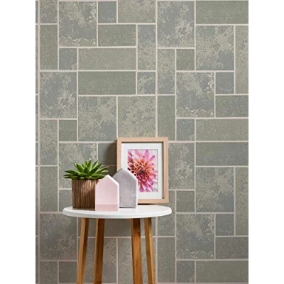 Image of A.S. Création 934892 Wallpaper Tile Look, Metallic Grey, 10.05 m x 0.53