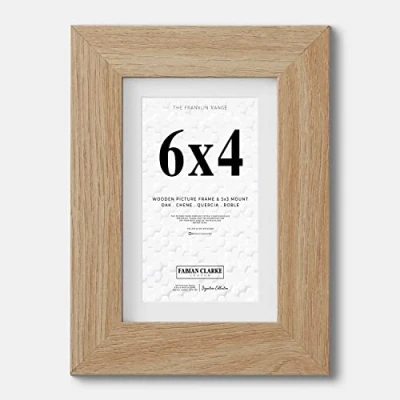 Image of Fabian Clarke London® 6x4 Modern Oak Wooden Picture Photo Frame with White 5x3 Mount to Hang Portrait or Landscape