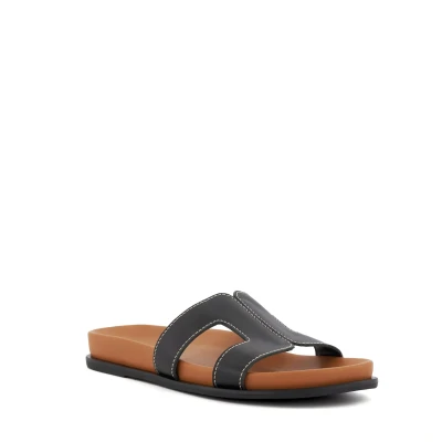 Image of Dune Ladies LOUPA Topstitch Detail Comfort Footbed Slider Sandals Size UK 8 Flat Heel Casual Black