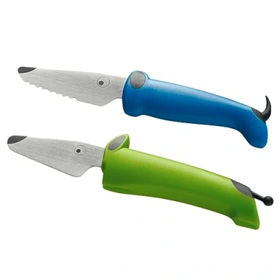 Image of Kuhn Rikon Kinderkitchen Knife Set (2 x Child Safe Knives). Kids Cutlery Set. Childrens Knives. Safety Knives for Children. Cooking 3 Year Kitchen Accessories Guarantee