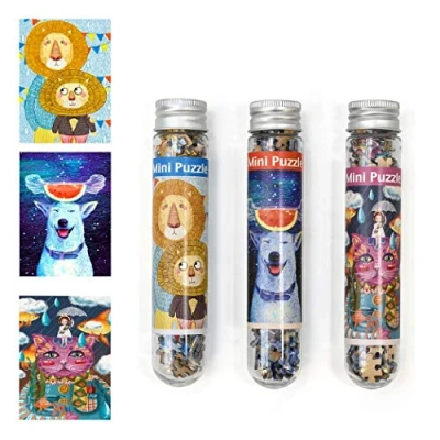 Image of 3 Pack Mini Jigsaw Puzzles 150 Pieces For Adults Small Puzzle 6 x 4 Inches Entertainment Toys Home Decor (Dog, Cat, Lion)