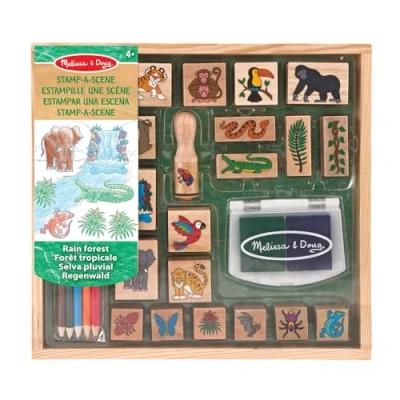 Image of Melissa &amp; Doug Stamp a Scene Rain Forest Arts Crafts Sets Stencils 4+ Gift for Boy or Girl